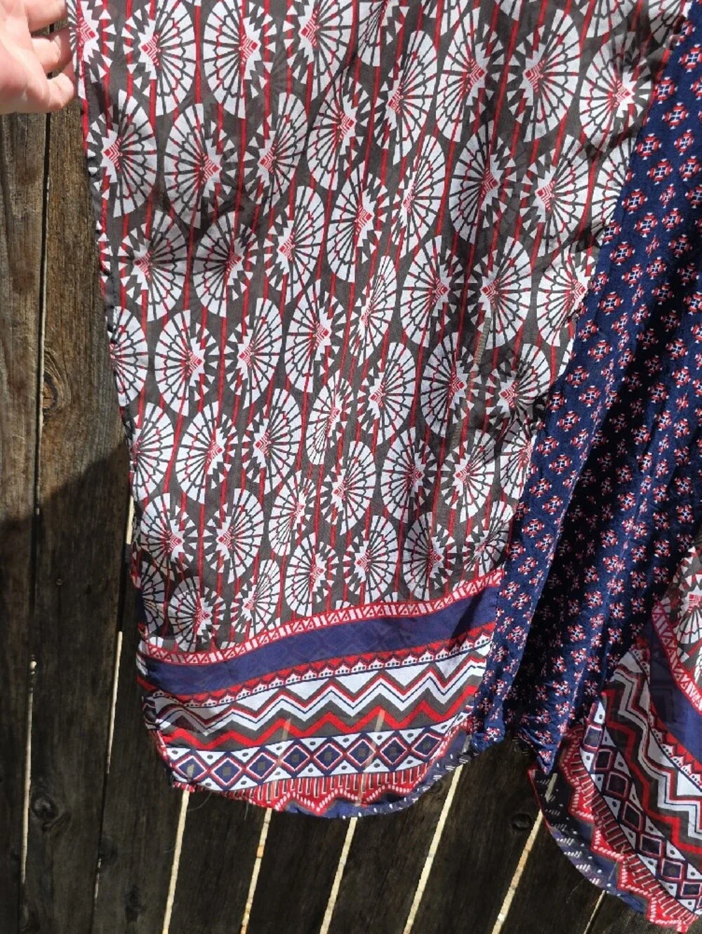 Umgee Navy and Red Geometric Open-Front Kimono Coverup Loose Small/Med